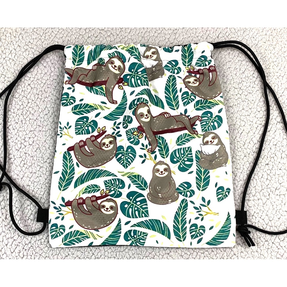 Cute Sloth Drawstring Backpack Kids Tropical Leaves Cinch Bag Toddler Gym Travel